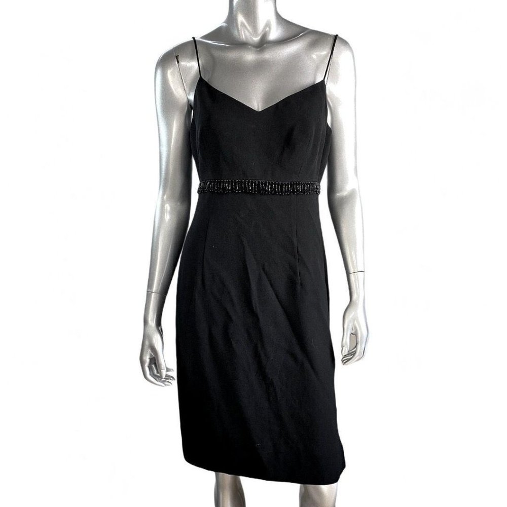 Ellen Tracy Black Beaded Spaghetti Stap Dress 6
